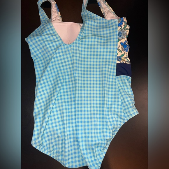 Land’s End Scoop Neck One Piece Floral Plaid Swimsuit Plus Petite Size 16P EUC - Picture 9 of 9